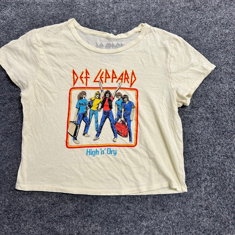 Def Leppard T-Shirt Womens XXL Cream Cotton Cropped High n Dry Graphic Rock Tee
